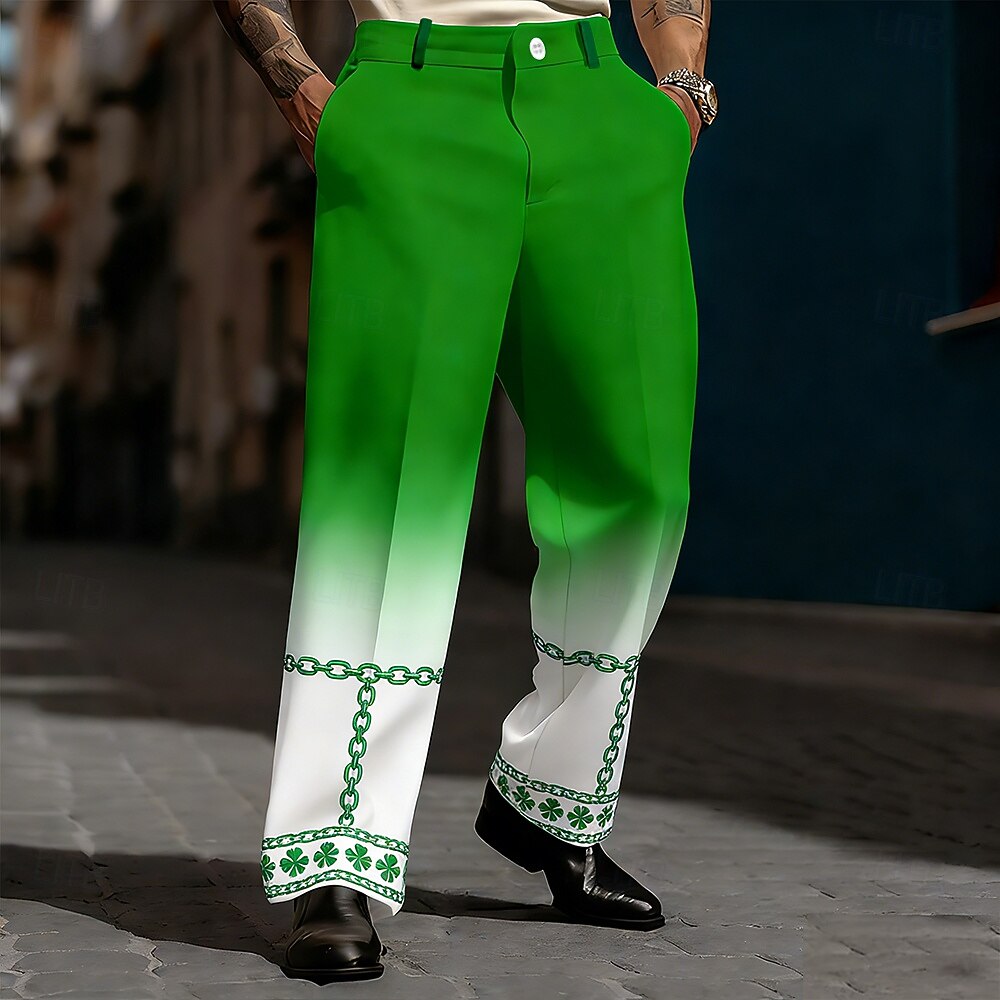St. Patrick's Day Men's Geometric Tartan Gradient Color Trousers Dress Pants Suit Pants Mid Waist Vintage Retro Holiday Relaxed Fit Flat Front Dress Pants with Side Pockets Spring Fall 3D Print Green 2026 - $29.99 –P1