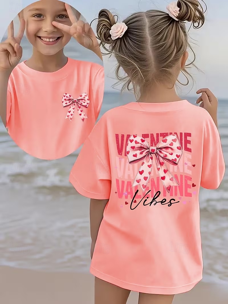 Valentines Girls' 3D Graphic Bow tie T shirt Tee Short Sleeve 3D Print Summer Spring Sports Fashion Streetwear Kids 4-12 Years Crew Neck Casual Daily Outdoor Regular Fit 2026 - $12.99 –P11