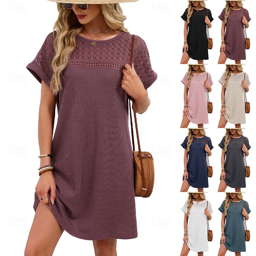 Mujer Mini vestido Vestido estilo camiseta Vestido de verano Casual Diario Holgado Plano Manga Corta Cuello Barco Azul Piscina Blanco Rosa Rojo Verano 2026 - $32.99 –P1