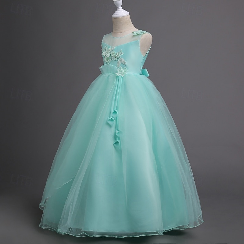 Blomsterpikekjole Jente Formell kjole Bryllupsantrekk Fest Bryllup Formell Elegant Mote Søt Første nattverdskjole Blonde Netting Blomstret Ermeløs Crew-hals Grå Hvit 4 år + 2026 - $41.99 –P12