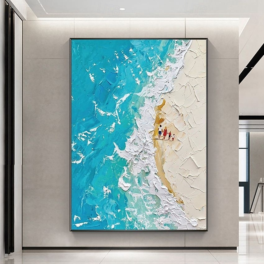 Handmade Oil Painting Canvas Wall Art Decoration Abstract Texture Painting  Blue Sea Beach Vacation Style Living Room Entrance Hall Decoration Home Decor Rolled Frameless Unstretched Painting 2026 - $57.99 –P2