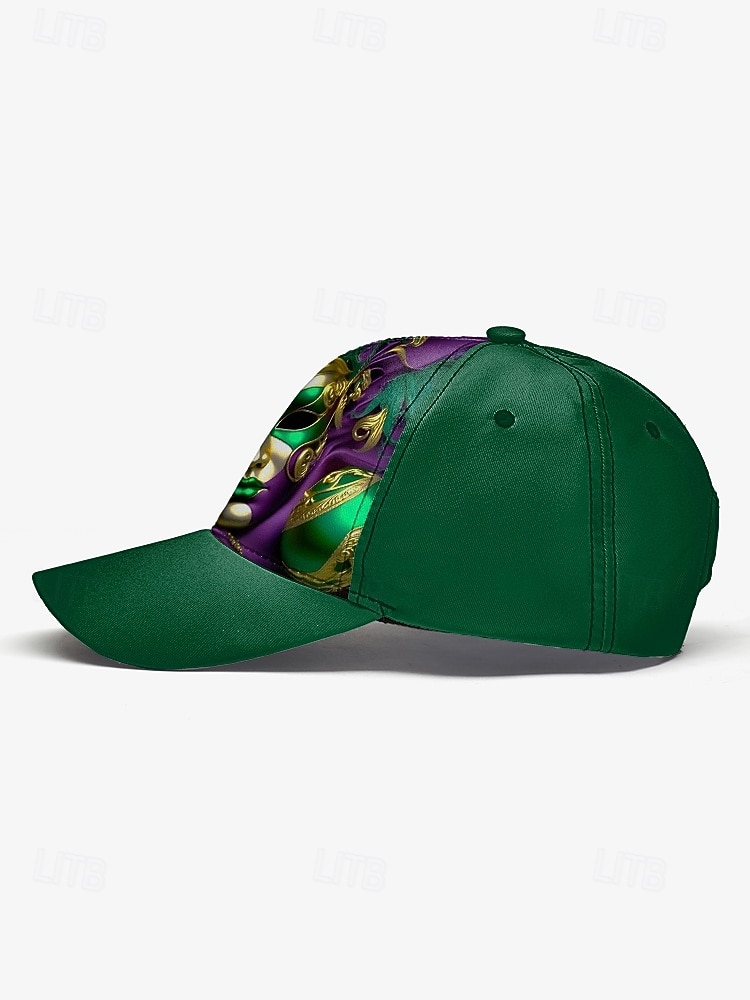 Gorra de béisbol de poliéster para hombre con estampado de máscara de Mardi Gras, ajuste ajustable, varios colores, ideal para carnaval, festivales y atuendos casuales. 2026 - $14.99 –P7