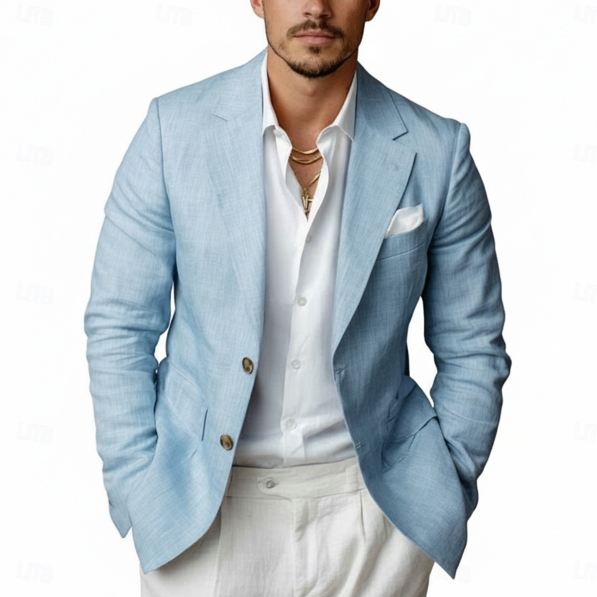 Blazer léger pour homme – veste d'été décontractée à coupe ajustée, col cranté simple boutonnage, vert clair de 2026 ? $65.99 –P5