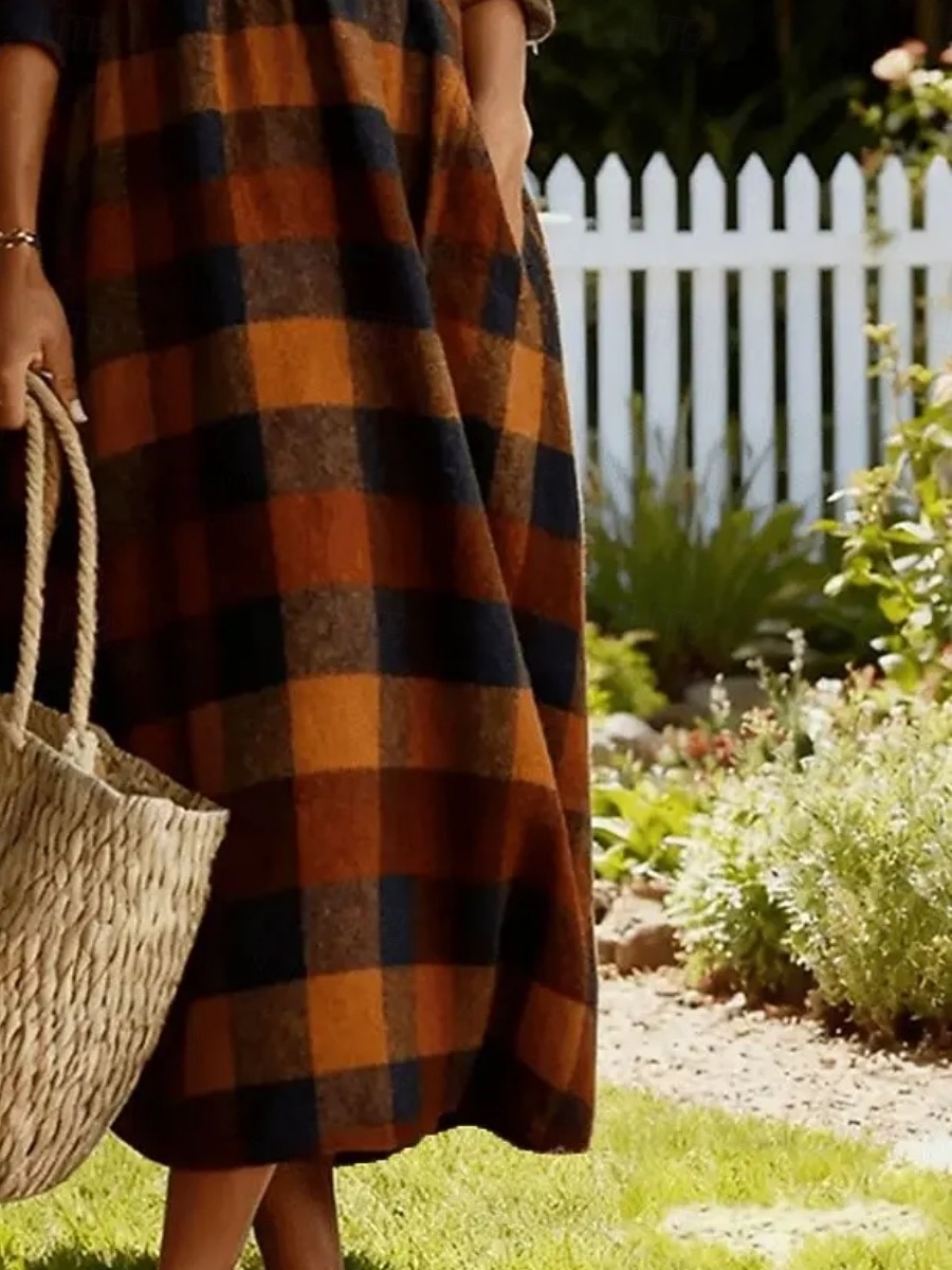 نسائي فستان طويل شيرت دريس لباس غير رسمي موضة أساسي الحديث مناسب للبس اليومي الأماكن المفتوحة شاطئ عادي منقوش 3/4 الكم V رقبة برتقالي الصيف الربيع الخريف 2026 - $34.99 –P2