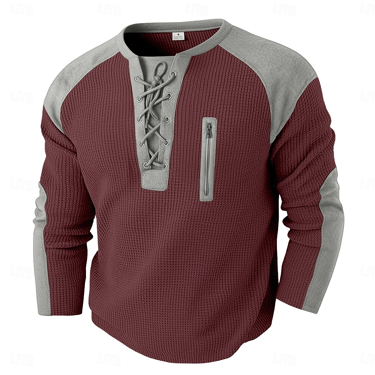 Hombre Camiseta con diseño de gofre Camiseta Manga Larga Escote Redondo cuello con cordones Otoño invierno Otoño Color sólido Bloque de color Tradicional / Retro Casual Correa Hogar Exterior Deporte 2026 - $24.99 –P9