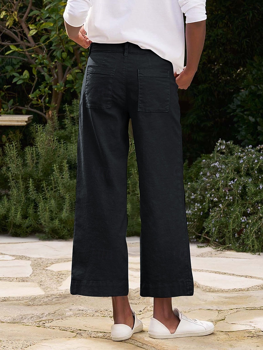 Mujer Pantalones con tacto de lino Perneras anchas Chinos Pantalones de verano Vacaciones Ropa de calle Básico Hasta el Tobillo Media cintura Plano Bolsillo Confortable Comodidad Rígido Diario 2026 - $25.99 –P6