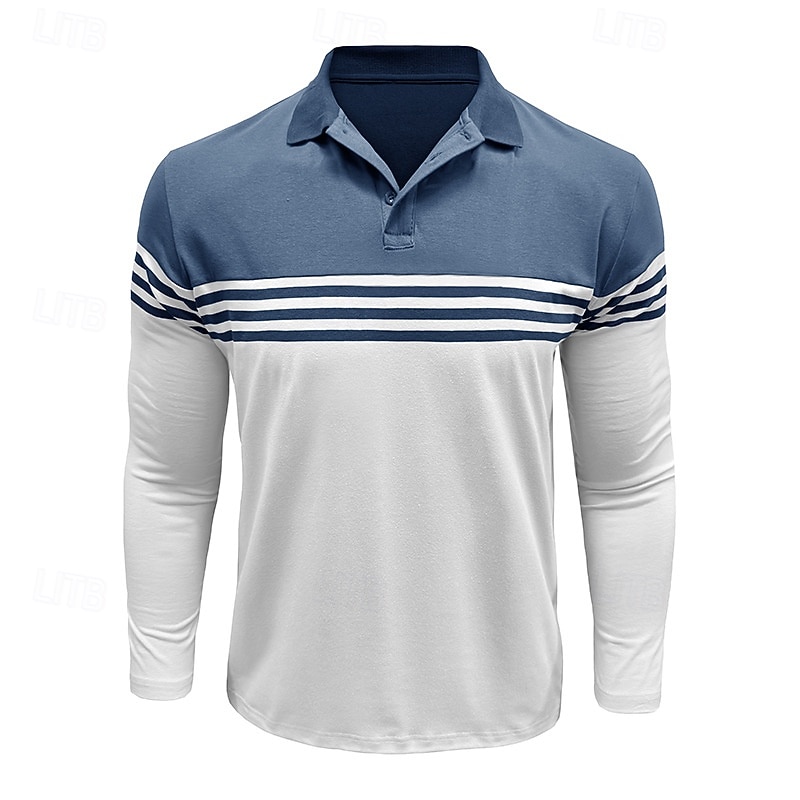 Hombre Polo de algodón Camiseta de golf Casual Negocio Cuello polo acanalado Manga Larga Moda Color sólido A Rayas Botones Primavera Primavera & Otoño Ajuste regular Negro Vino Azul Marino Marrón 2026 - $24.99 –P1