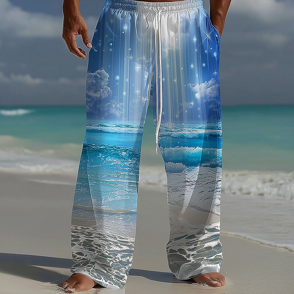 Bărbați Ocean Peisaj Mare Pantaloni Pantaloni largi Pantaloni casual Talie medie Hawaiană În aer liber Vacanță Costum de plajă Talie elastică cu șnur Pantaloni din material textil cu buzunare Var 2026 - $27.99 –P1