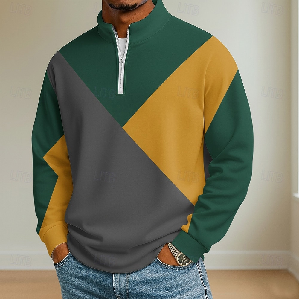 Homens Bloco de cor Geométrico Pólo Manga Longa Colarinho Clerical Roupa Esportiva Férias Roupa Esportiva Casual / Diário Impressão 3D Bloco de cor Primavera Outono Azul Branco Verde de 2026 por $22.99 –P4