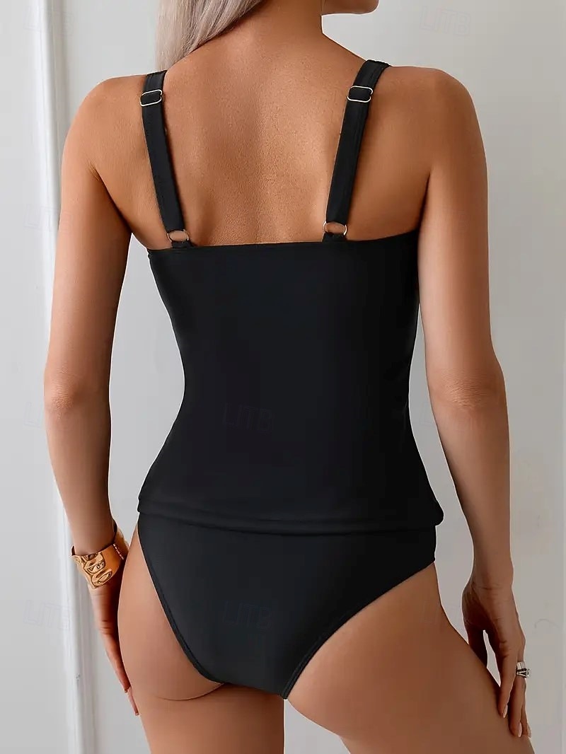 Femmes Maillots de Bain Tankini 2 pièces Taille haute Maillot de bain Contrôle du ventre Taille haute Mince Dos nu Vacances Tenues de plage Couleur Unie Décolleté Sans manches Maillots de bain de 2026 ? $22.99 –P7