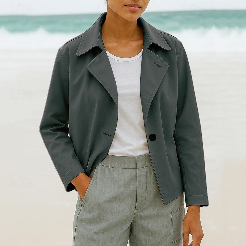 Women's Blazer Casual Jacket Comfortable Sequin Fashion Casual Plain Street Daily Wear Going out Weekend Short Peaked Lapel Regular Fit Long Sleeve Outerwear Black Sky Blue Brown Fall Winter 2026 - $24.99 –P4