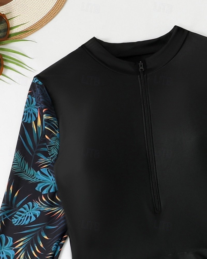 Жен. Стандартный Рашгард Купальные костюмы больших размеров Танкини и бикини для серфинга тропический Застегнуться УФ-защита Эластичный Длинный рукав Купальники Серфинг Дайвинг Плавание Лето 2026 - $39.99 –P9