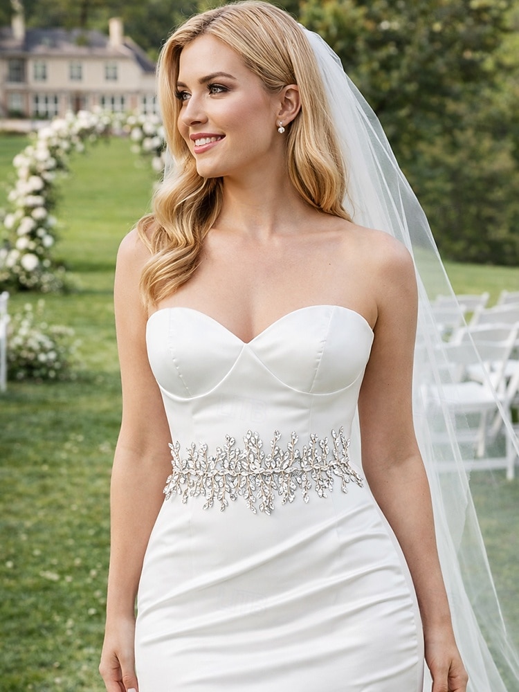 Cintura da donna con zirconi e cristalli in poliestere – vari colori, design elegante – perfetta per matrimoni ed eventi serali del 2026 a $18.99 –P1
