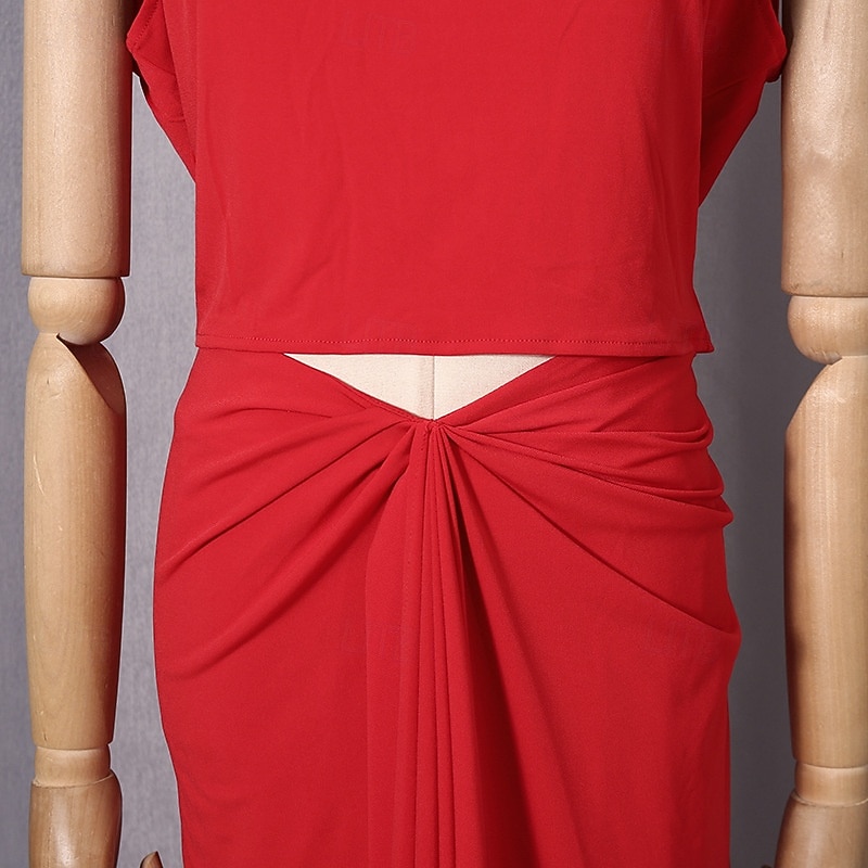 Two Piece Sheath Column Floor Length Wedding Guest Dress Wedding Guest Dresses Elegant Daily Cap Sleeve Halter Neck Garden Party Wedding with Ruched 2026 - $126.99 –P12