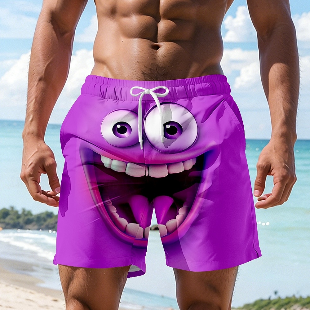 Per uomo Illusione ottica Fantasia "Cartone 3D" Faccia Sorridente Costumi da bagno Pantaloncini da mare Pantaloncini da Surf Misura del girovita medio Hawaiano Divertente Vacanza al Mare Tasche del 2026 a $20.99 –P3