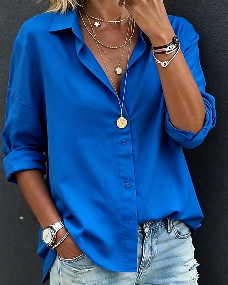 Damen Bluse Elegante Oberteile Gerafft Patchwork Knöpfe Einfarbig Einfach Elegant Vintage Damen Langarm Hemdkragen Normale Oberteile Täglich Arbeit Ferien Blau Hellgrün Grün Rosa Grau Herbst Winter 2026 - $21.99 –P2