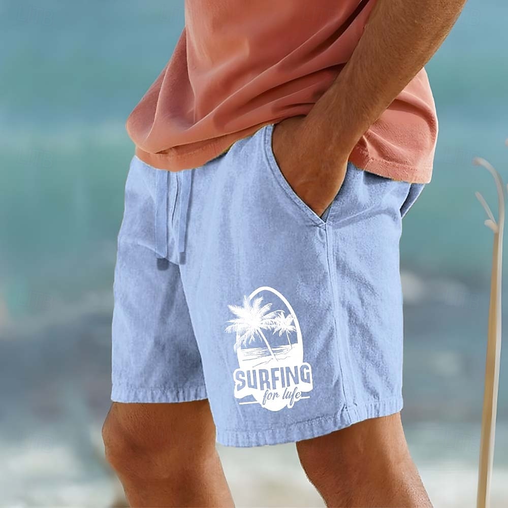 Voor heren Kokosnootboom letter afdrukken Tropische planten Korte broek Strandshorts Katoenen shorts Medium Taille Hawaii Casual Dagelijks Strand Feestdagen Zijzakken Elastische tailleband met 2026 - $25.99 –P3