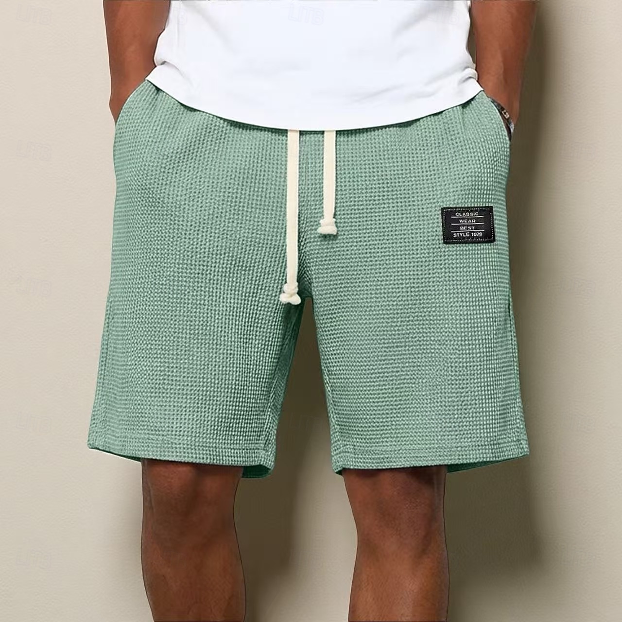 Men's Waffle Waffle Shorts Shorts Casual Shorts Elastic Waist Textured Plain Comfort Breathable Knee Length Casual Outdoor Beach Vacation Fashion Light Green Navy Blue Micro-elastic 2026 - $22.99 –P5