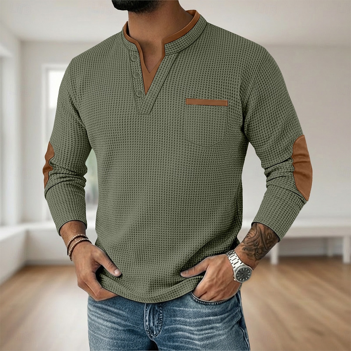 Miesten Vohveli tee Vohveli Henley-paita Pitkähihainen V kaula-aukko Henley Syksy 봄 & Syksy Yhtenäinen väri Muoti Perus Vapaa-aika väärennetty kaksiosainen Kausaliteetti Katu Urheilu Vaalean sininen 2026 - $25.99 –P14