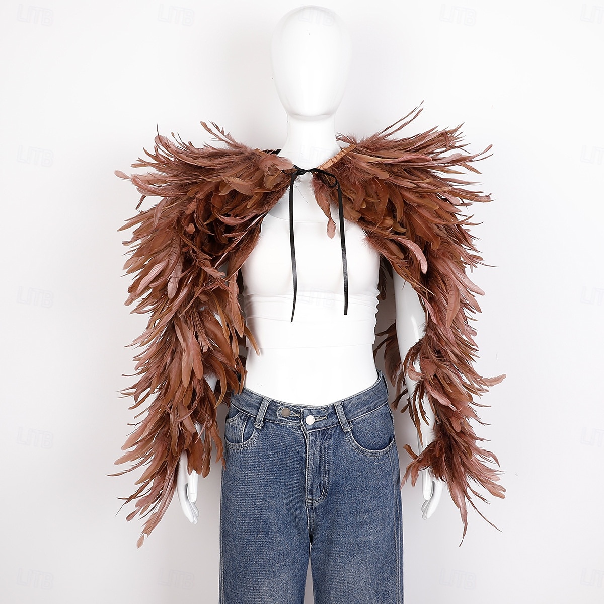 Carnaval 2026 Accesorios de Samba del Carnaval de Río Capa Chal larga de plumas rojas para mujer con lazo de cinta disfraz de actuación del festival de Brasil 2026 - $96.99 –P16