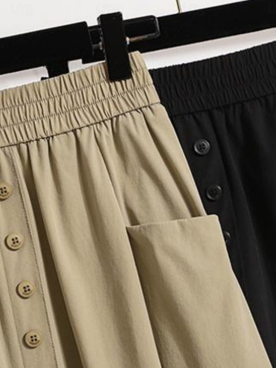 Női Divat Alkalmi Midi Magas derék Szoknyák Sima Zseb Nyúlós Napi Utca Fekete Khakizöld Tavasz Poliészter 2026 - $39.99 –P4