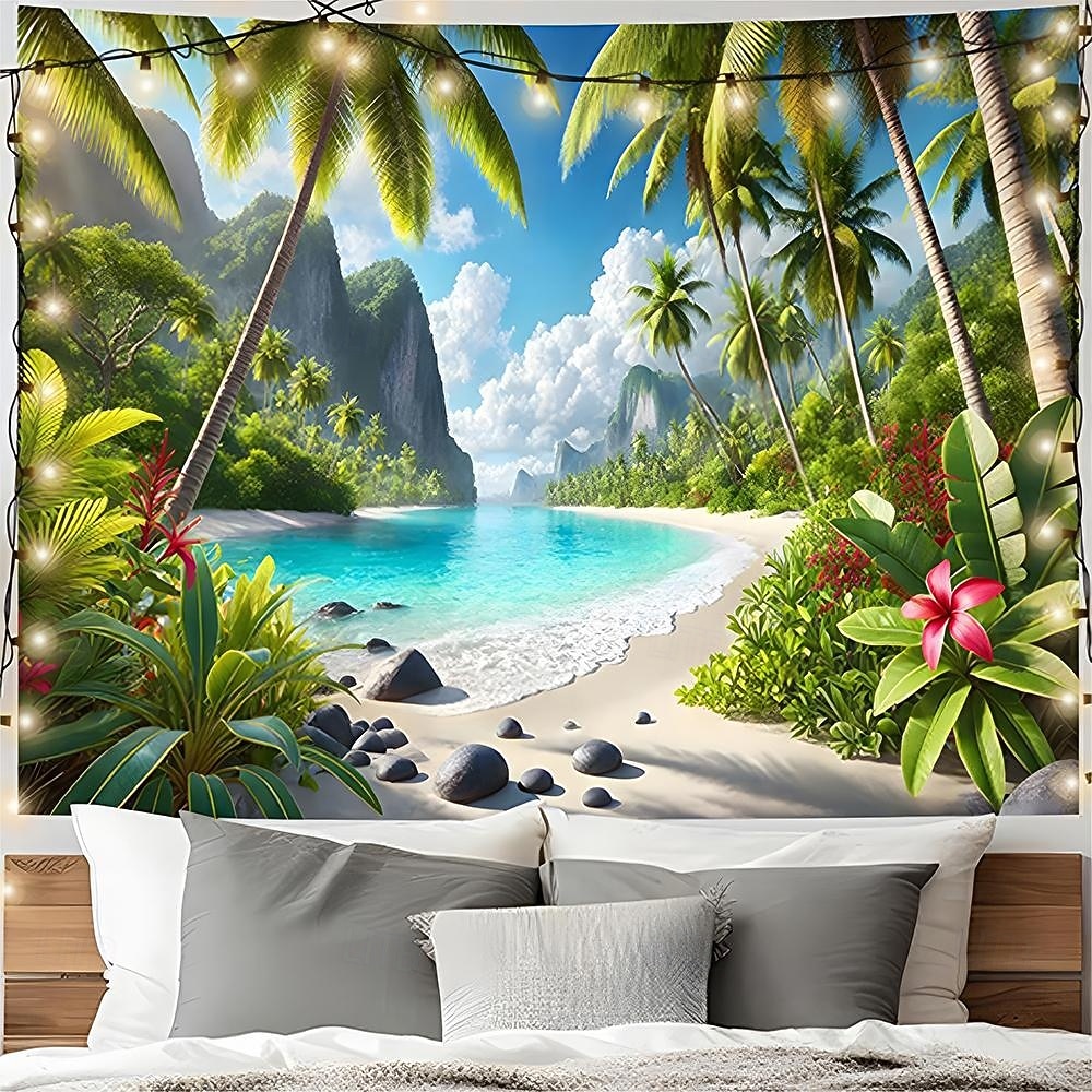 Tapiserie de plajă tropicală, palmier, ocean, agățat de perete, peisaj natural de coastă, nisip alb, insulă, peisaj, artă pentru living, dormitor, decor de casă 2026 - $20.99 –P2