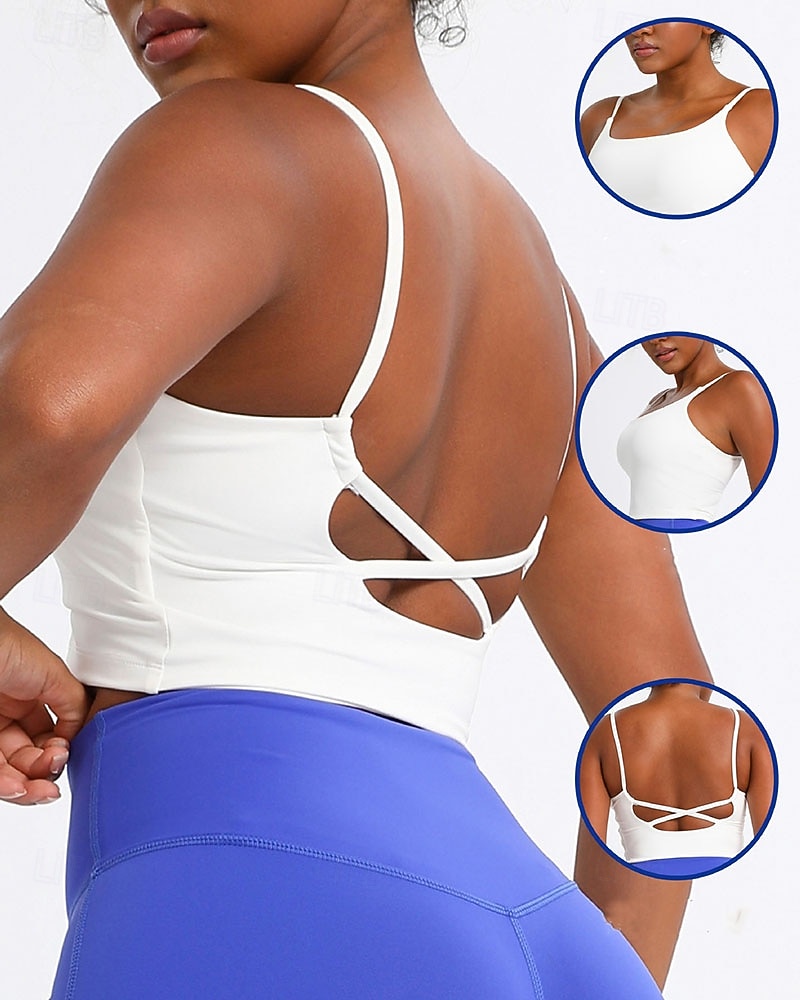 Women's Solid Colored Sports Bra Top Sport Top Sports Bra Sleeveless Backless Shock Absorption Breathable Running Fitness Yoga Scoop Neck Sports Bra Tank Back Black White Yellow Tennis Clothing 2026 - $27.99 –P1