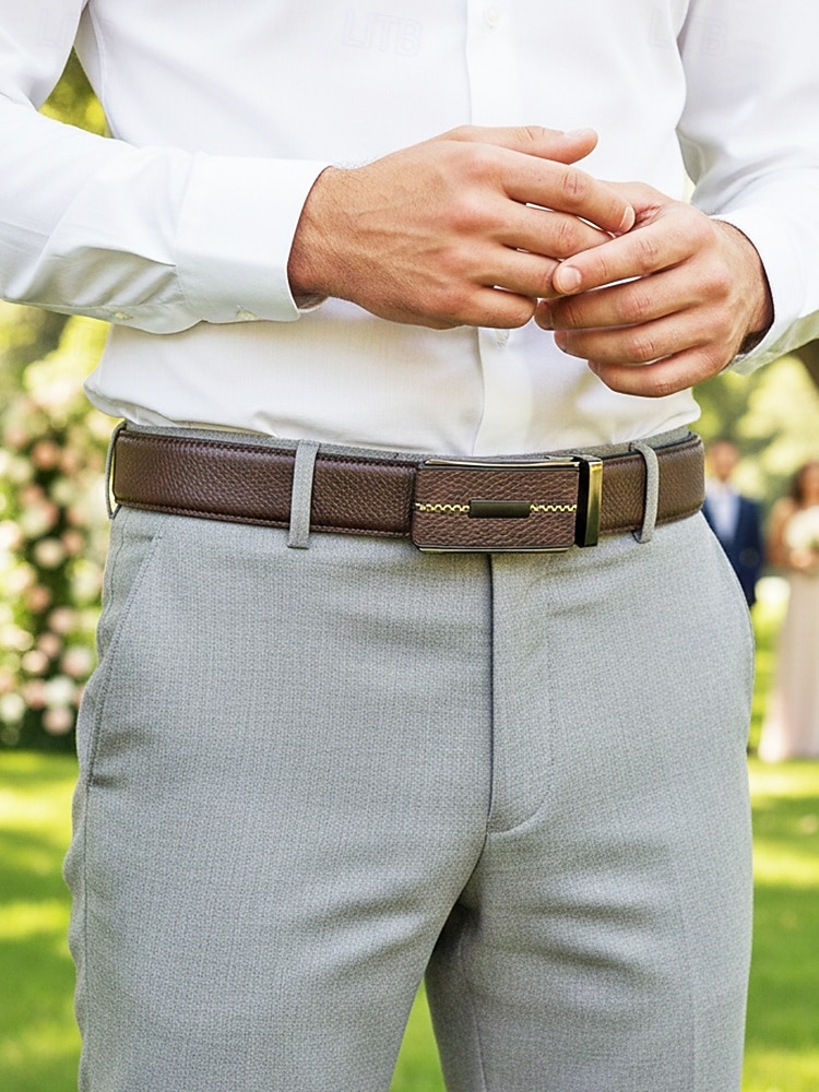 Men's Genuine Leather Automatic Buckle Belt in Black & Coffee, Classic Business Dress Belt for Men, Durable Real Leather, Adjustable Fit, Ideal for Weddings, Business Meetings & Formal Occasions 2026 - $14.99 –P2
