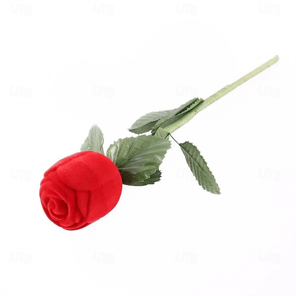 1PC Flocked Rose Ring Box Long Root Rose Creative Red Rose Flower Ring Display Box Proposal Engagement Anniversary Romantic Gift Box Wedding Jewelry Display Storage 2026 - $9.99 –P22