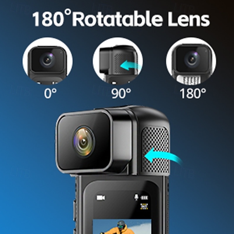 Mini telecamera da corpo Wi-Fi da 2,7K, telecamera POV con obiettivo rotante a 180°, mini telecamera sportiva con visualizzazione dello schermo HD da 1,47" per la registrazione quotidiana di riprese del 2026 a $66.99 –P6
