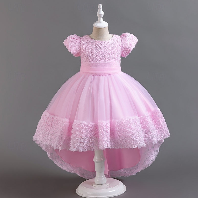 Flower Girl Dress Girls' Formal Dress Wedding Attire Party Wedding Formal Adorable Princess Sweet Patchwork Mesh Solid Color Short Sleeves Crew Neck Pink Red 4 years+ 2026 - $47.99 –P8