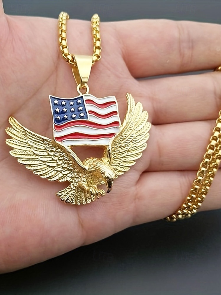 שרשרת אלומיניום של גברים עם pendant של עיט ודגל ארה"ב זמינה בזהב ובכסף אידיאלית לחג העצמאות ולחגיגות 2026 - $9.99 –P8
