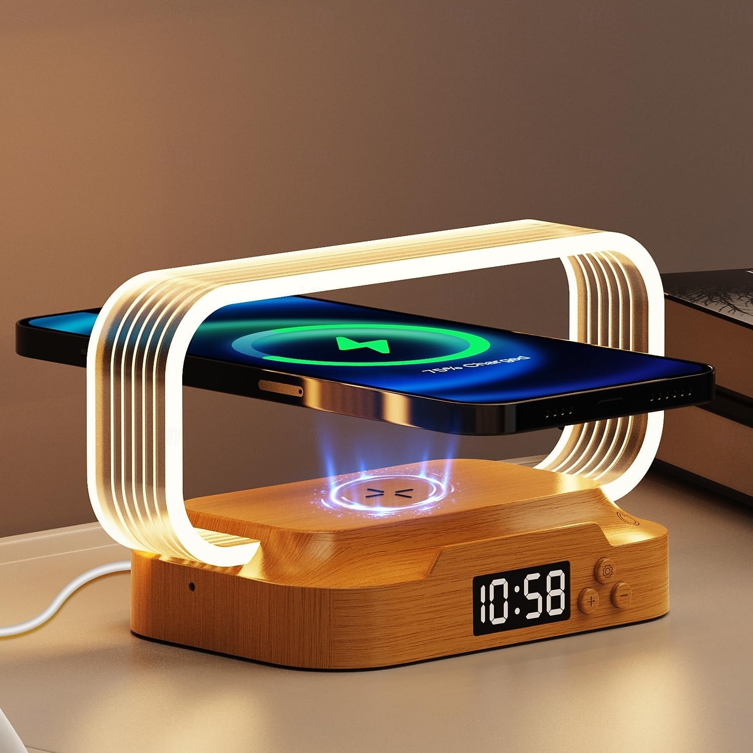 Lámpara de mesita de noche con cargador inalámbrico, linda lámpara de noche con reloj, pequeña lámpara de mesa para dormitorio, mini luz de noche para dormitorio, pequeña luz como regalo, regulable 2026 - $39.99 –P1