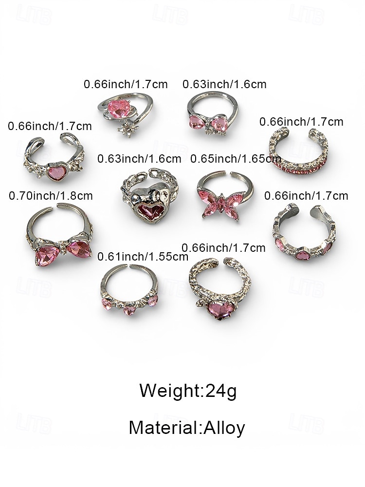 Set van meerdere ringen voor dames, gemaakt van een legering met hartjes en vlinders, in goud en zilver. Perfect als Valentijnsdagcadeau of voor dagelijks gebruik. 2026 - $11.99 –P8
