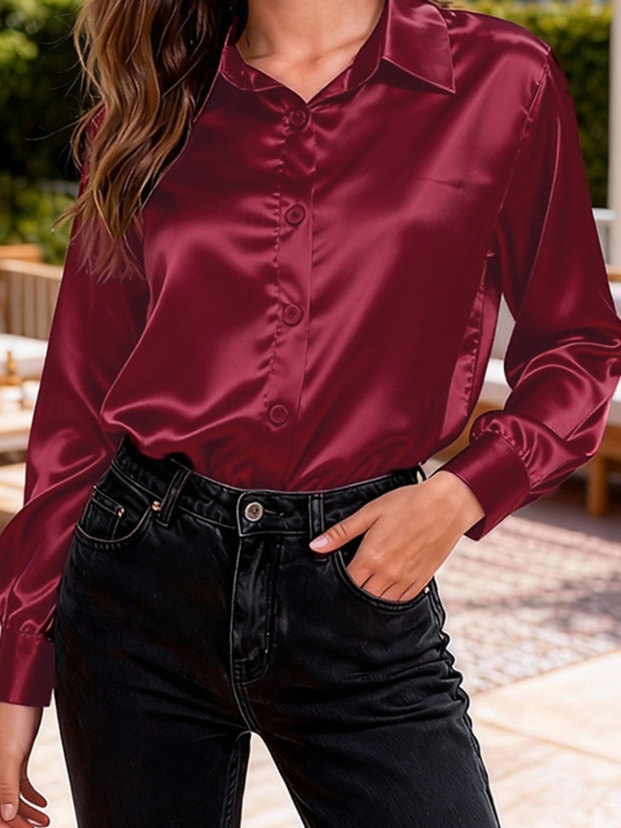 Жен. Рубашка Блуза Нарядные Топы Рюши Пэчворк Пуговицы Сплошной цвет Полотняное плетение Элегантный стиль Винтаж Дамы Длинный рукав Рубашечный воротник Обычные топы Повседневные Офис Праздники 2026 - $18.99 –P7