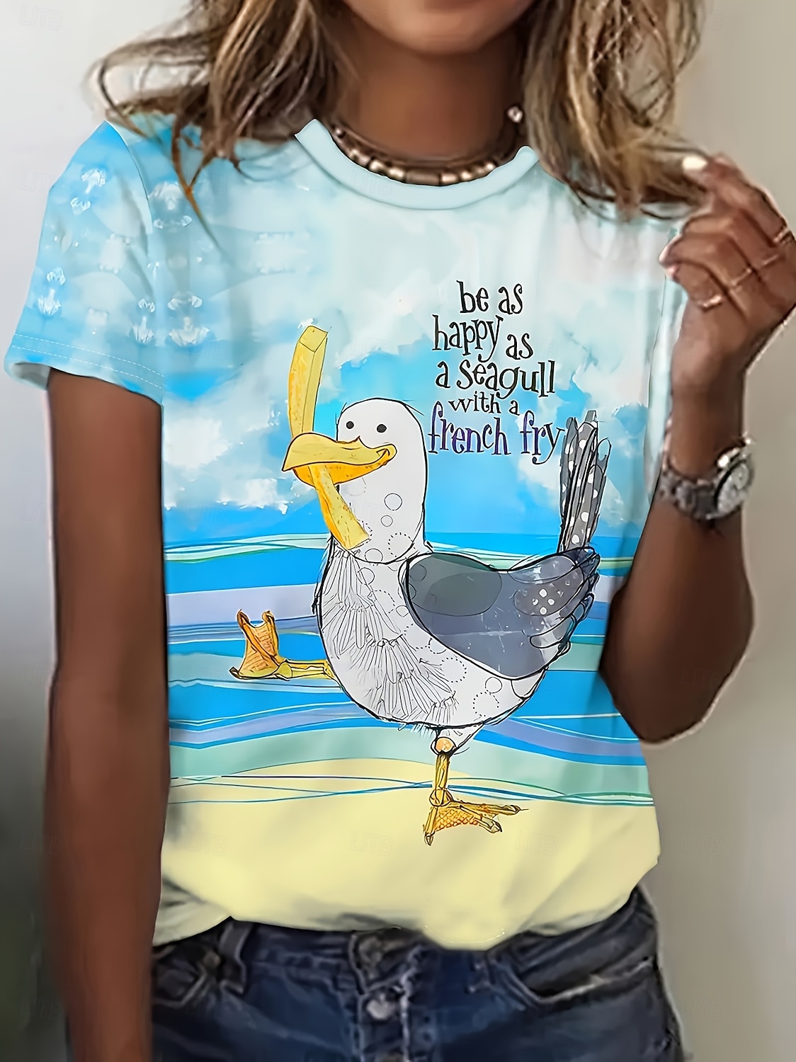 2026年 女性用 Tシャツ プリント グラフィック 動物 ヴィンテージ スタイリッシュ クラシック 半袖 クルーネック レギュラートップス 日常 週末 ブルー ホワイト イエロー ピンク 夏 春 秋 冬  コレクション – $22.99 –P3