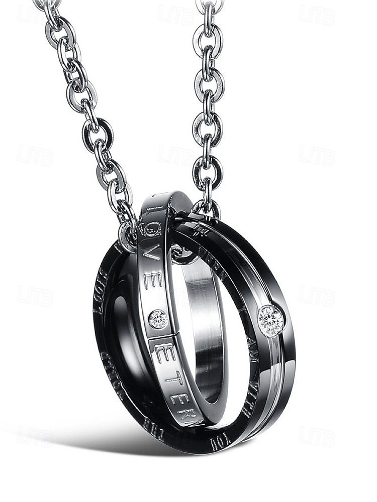 2026年 インターロッキングリング付きメンズ合金ネックレス、ブラックとローズゴールド、バレンタインデー、結婚式、ギフトに最適、エレガントなデザインと高品質の仕上げ。  コレクション – $7.99 –P7