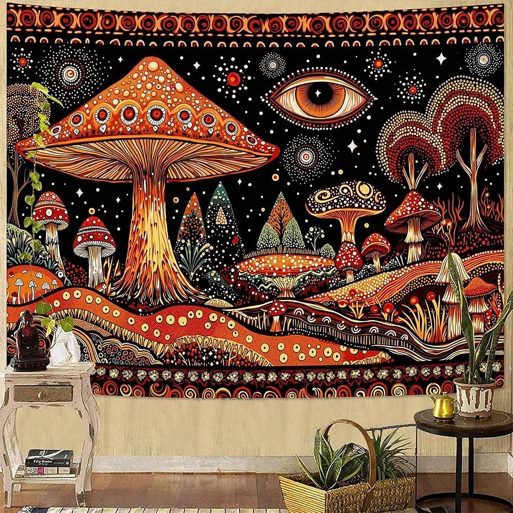 2026年 サイケデリックなキノコのタペストリー、トリッピーな目玉の壁掛け、星空の夜、銀河、森の風景、ヨガルーム、瞑想スペース、寝室の装飾用ウォールアート  コレクション – $20.99 –P5