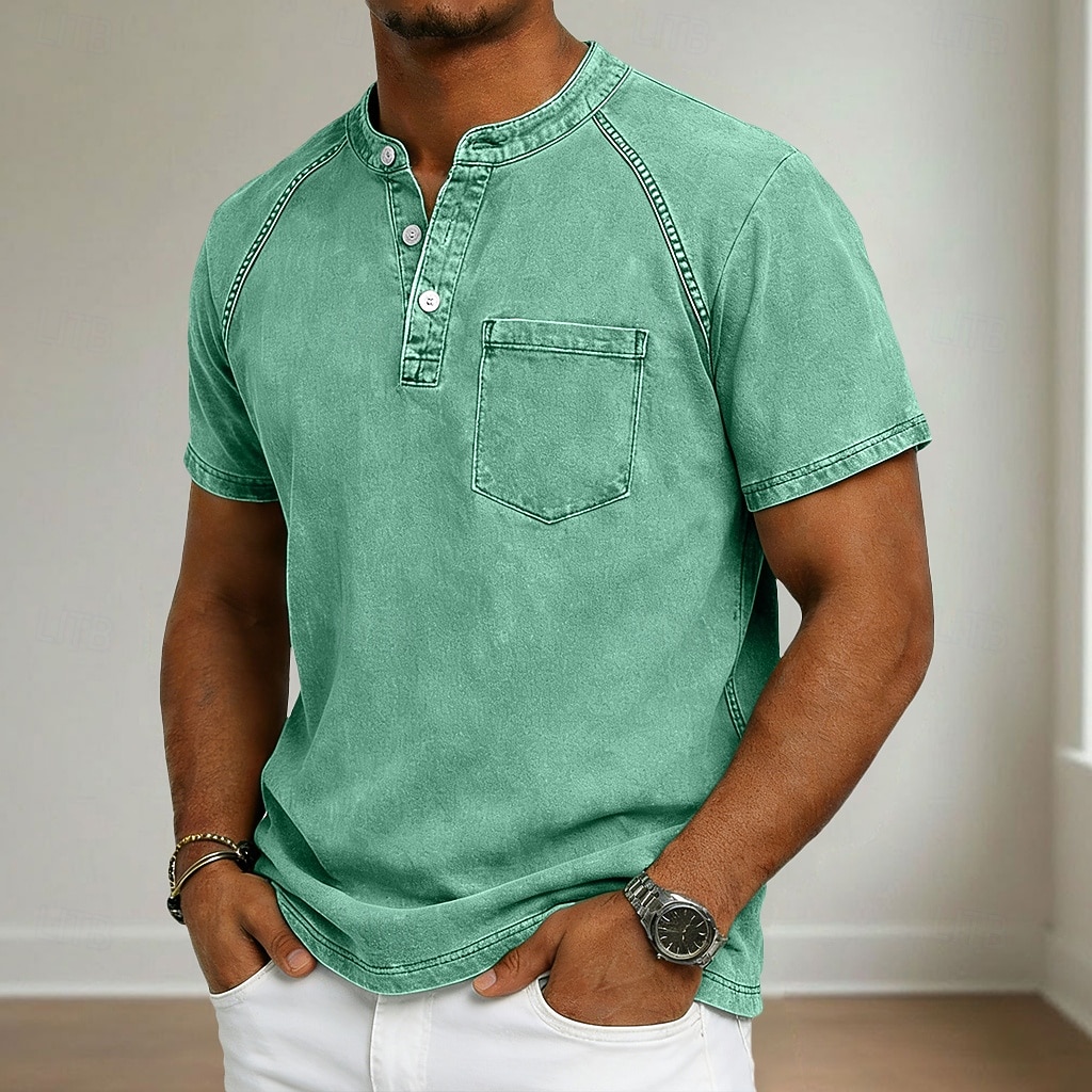 Ανδρικά Μπλουζάκι Πουκάμισο Henley Πουκάμισο 100% Cotton Acid Wash Μπλουζάκι μπλουζάκι Κοντομάνικο Χένλι Φθινόπωρο & Χειμώνας Καλοκαίρι Άνοιξη Σκέτο Βίντατζ Κομψό στυλ street Καθημερινό 2026 - $21.99 –P7
