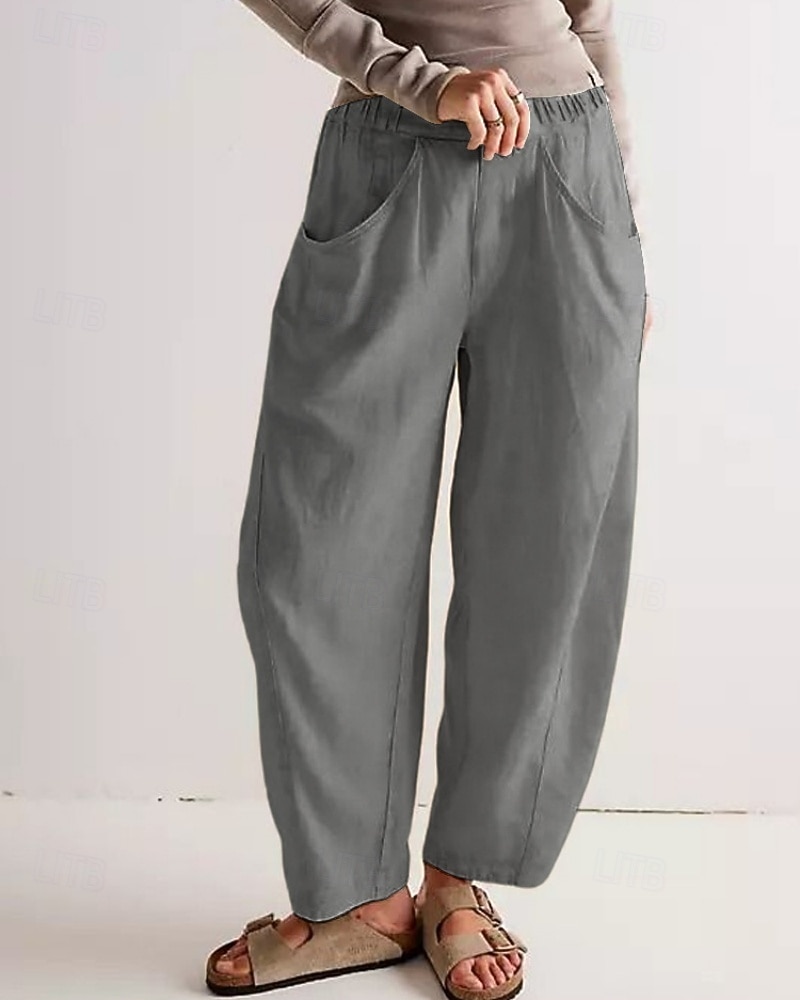 Dames Broek met linnenlook Zomerbroek Wijde broek Harembroek Vakantie Modieus Basic Volledige lengte Natuurlijk Effen Zak Elastische taille Comfort Sneldrogend Zacht Inelastisch Streetwear Strand 2026 - $18.99 –P4