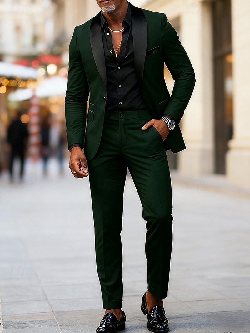 Men's Blazer+Dress Pants Suits Business Cocktail Party Wedding Party Fashion Casual Spring Fall Polyester Plain Pocket Buttons Comfortable Single Breasted Blazer Black Red Burgundy Green 2026 - $93.99 –P2