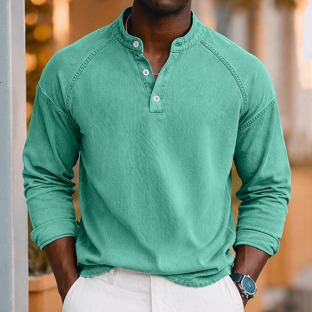 SoftFade™ Pánské Tričko Henley košile 100% Bavlna Kyselé praní Tričko Krátký rukáv Jednoduché Solidní Vintage Streetwear Příležitostné Barvené Prané Raglánové rukávy Postavený límec Henley Ulice 2026 - $31.99 –P3