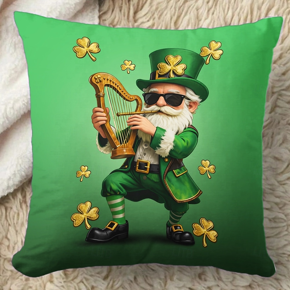Szent Patrik-napi lóhere manó sör díszpárnahuzat 45x45 cm, vintage retro zöld 3D nyomtatott dekoratív párnahuzat 2026 - $10.99 –P5