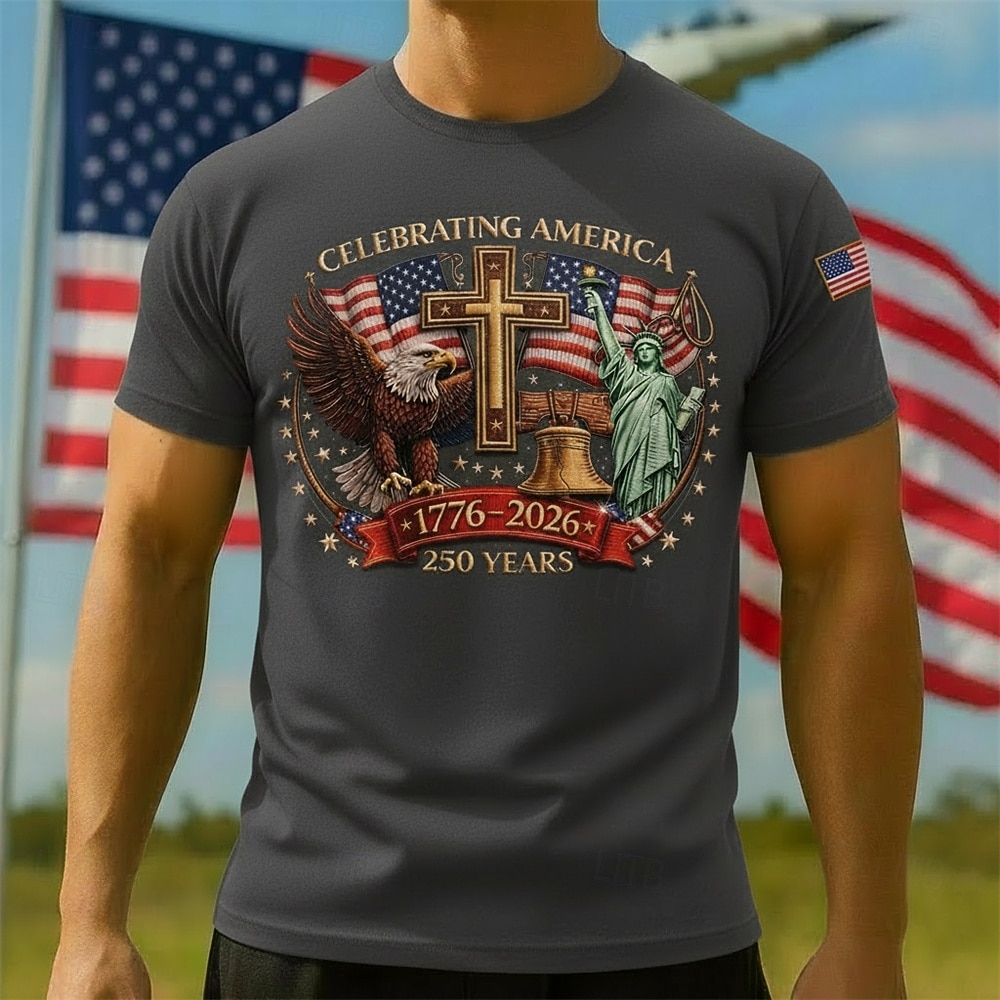 Patriotisk T-skjorte Grafisk T-skjorte Frihetsgudinnen Amerikansk flagg Frihetsklokken Retro / vintage Patriotisk T-skjorte 1776–2026 til Herre Voksne 3D-utskrift for Uavhengighetsdag 4. juli 2026 - $20.99 –P3
