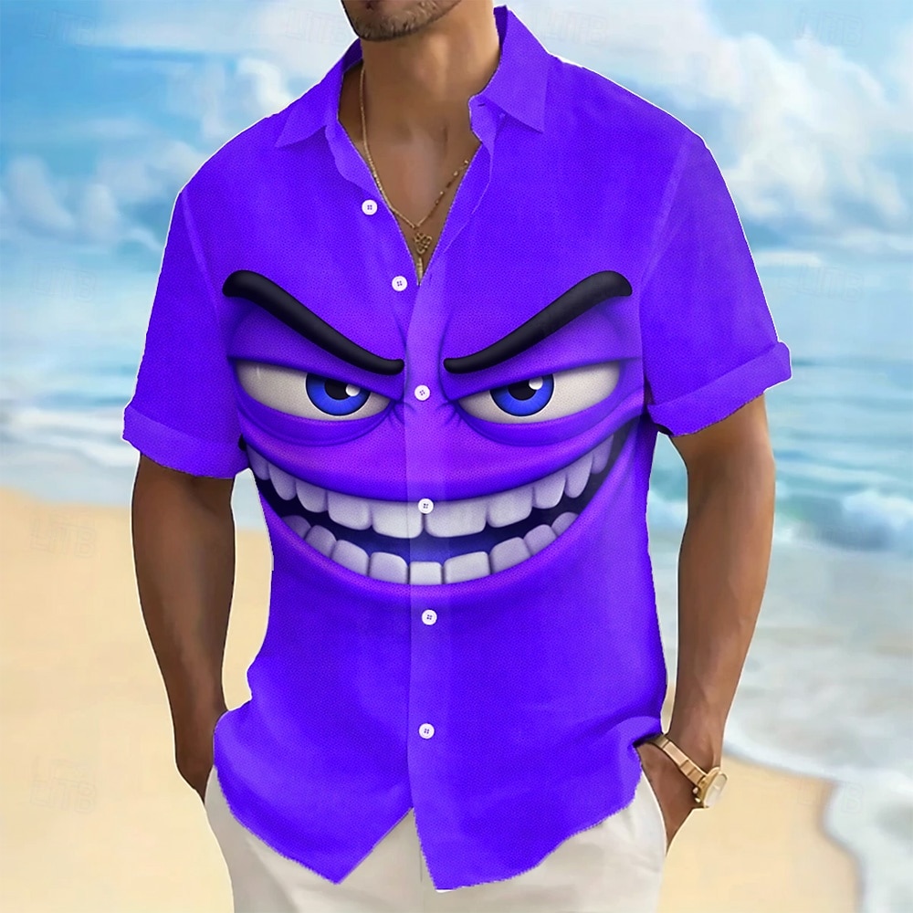Ανδρικά 3D Εκτύπωση Κινούμενα σχέδια 3D Χαμογελαστό πρόσωπο Πουκάμισο Πουκάμισο με κουμπιά Κοντομάνικο Αστείος Καθημερινά Διακοπές Καλοκαίρι Άνοιξη Απορρίπτω 3D εκτύπωση γιακά πουκάμισα 2026 - $9.49 –P3