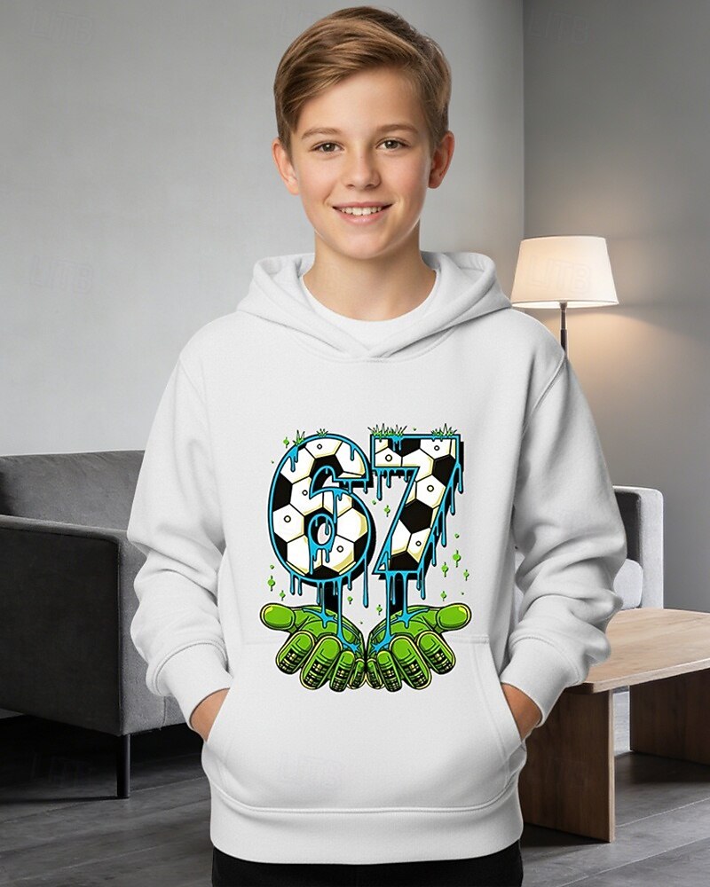 Мальчики 3D Графика Футбол Забавный сленг 67 Толстовка Pullover Длинный рукав 3D печать Весна Осень Спорт Мода Уличный стиль Дети 4-12 лет Капюшон на открытом воздухе Повседневные Стандартный 2026 - $19.99 –P1