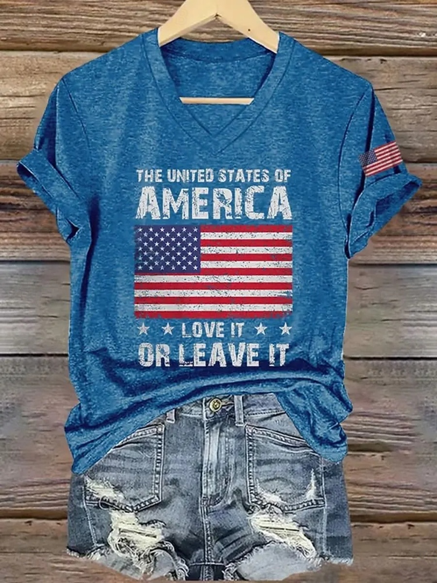 Ziua Independenței Americane Pentru femei Tricou Tee Top Steagul american Modă Clasic Casual Manșon scurt În V Topuri obișnuite Zilnic Ieșire Sfârșit de săptămână Albastru piscină Negru Roșu-aprins 2026 - $19.99 –P2