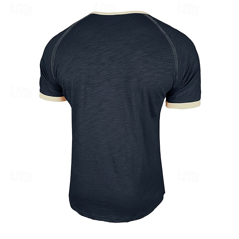 Homens Camisa Henley Camisetas Camiseta 100% algodão Manga Curta Côr Sólida Tecido Cor Única Moda Designer Casual Bloco de cor Botões Henley Casual Diário Ao ar livre Primavera Verão Verão Primavera de 2026 por $20.99 –P4