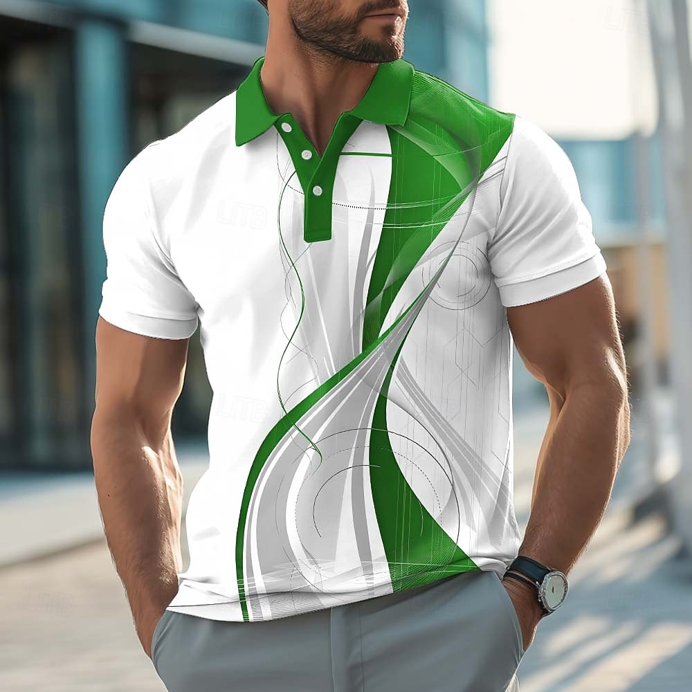 Men's Geometric Line Polo Shirts Short Sleeve Polo Shirts Collared Shirts Casual Athleisure Buttons Summer Spring Blue Red Purple 2026 - $21.99 –P3