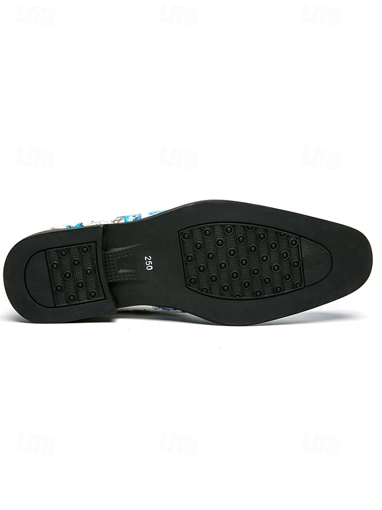 Chaussures habillées blanches pour homme à motif floral, broderie florale bleue, modèle Oxford à lacets, style élégant et formel pour mariages, fêtes et occasions spéciales. de 2026 ? $54.99 –P10